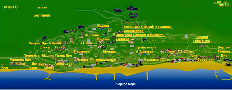 Карта побережья Болгарии - Золотые пески