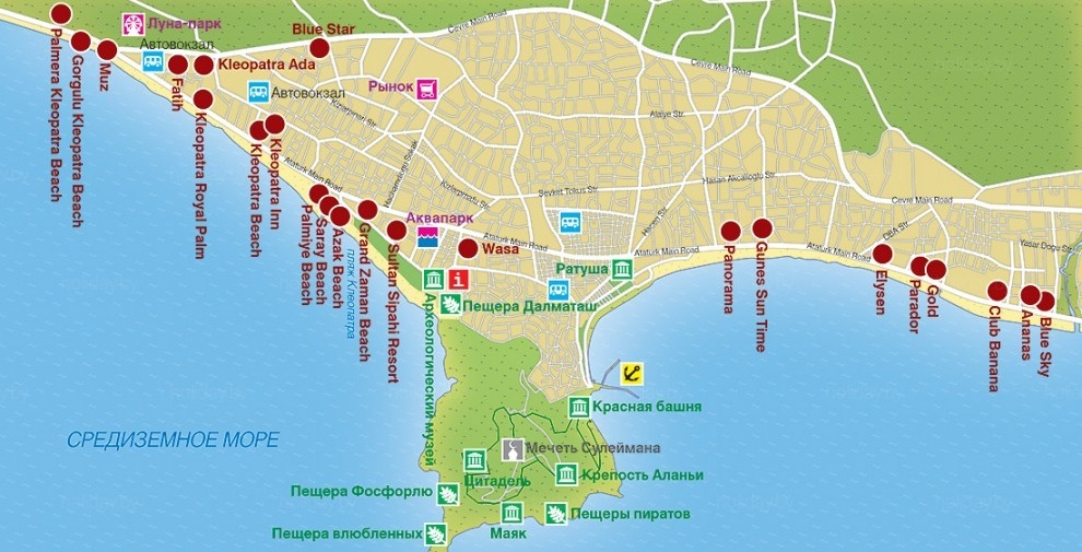 Подробная карта Турции. Карты курортов: Кемера, Анталии, Кушадас